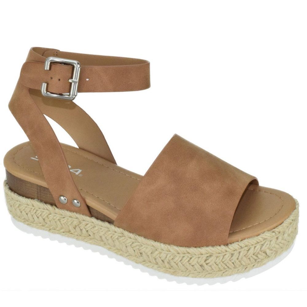 Soda Women's Platform Open Toe Tan Espadrille Sandals Sz 8.5